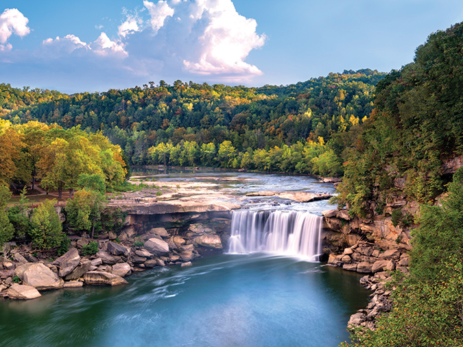 Cumberland Falls State Park, defined by its signature cascade, is a perfect accompaniment to a visit to Williamsburg, Kentucky.