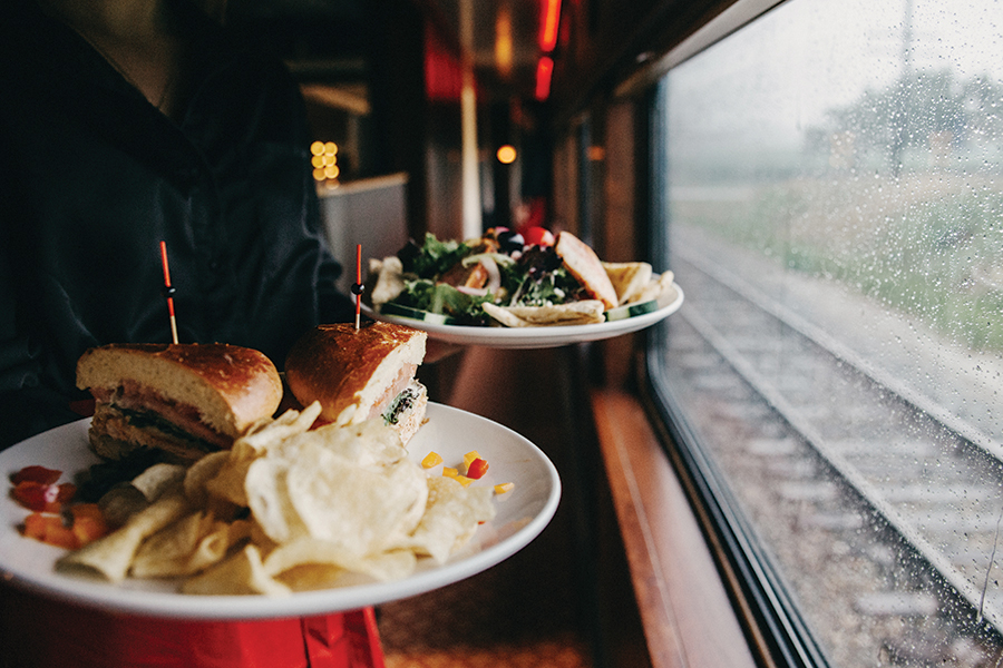 Parallel tracks allow room for passing freight and passenger trains.