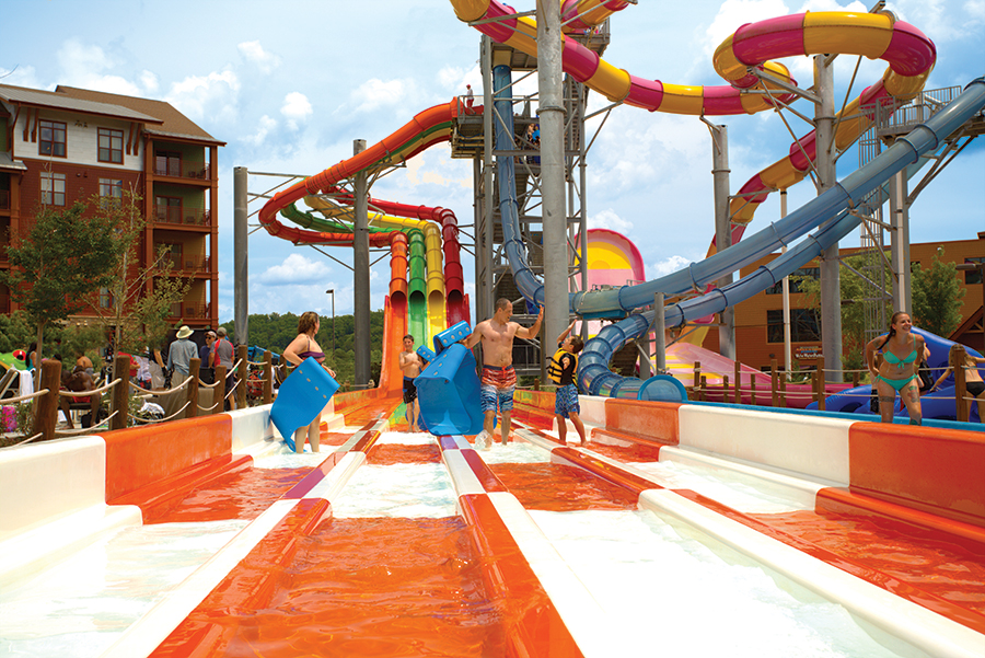 Tennessee’s Wilderness at the Smokies features three separate waterparks, ranging from scream-inducing to zero-depth pools. And riding the chutes at Wilderness at the Smokies (above right) is like playing inside a video game.