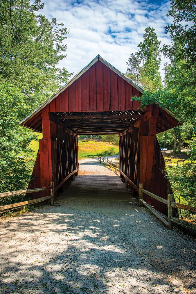 Campbell’s Covered Bridge, near Landrum, South Carolina, was built in 1909 and is the last covered bridge in the state. It was named for Alexander Lafayette Campbell, who owned a nearby grist mill.