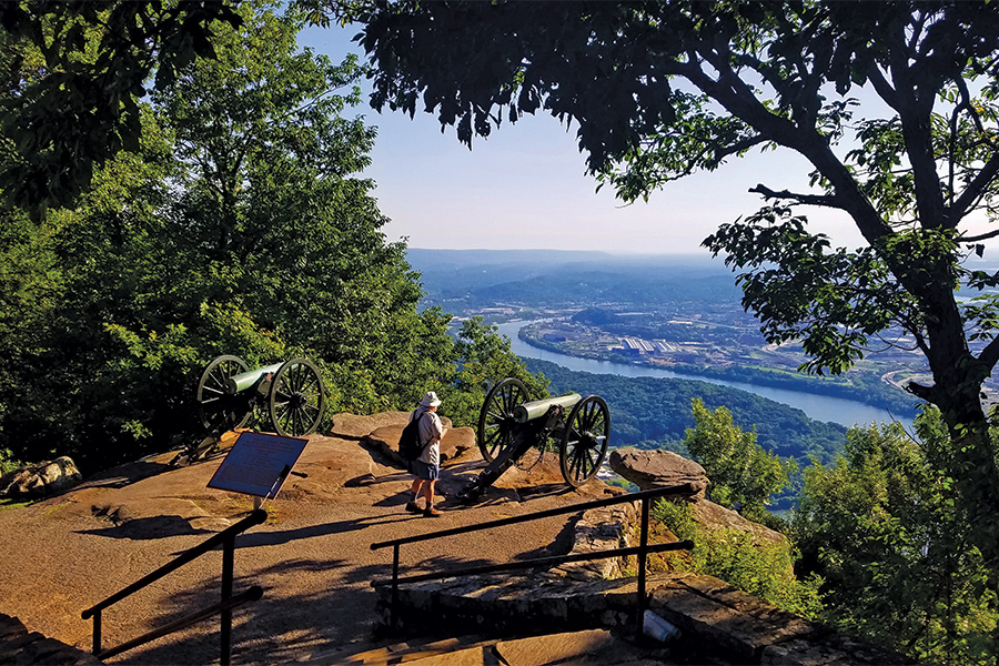 Confederate cannons had a clear shot at the city and river.