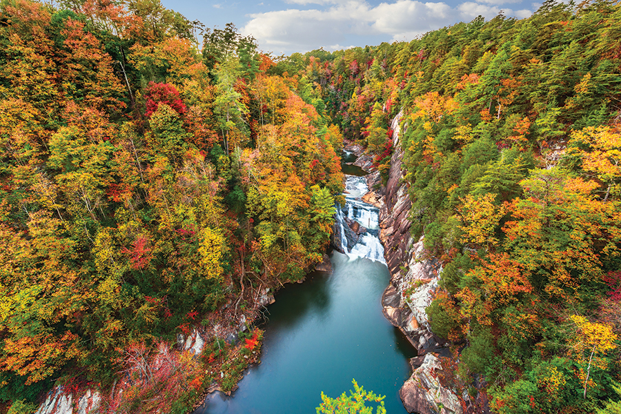 Georgia’s Tallulah Rail Trail features views of a 350-foot waterfall along its 1.7 miles.