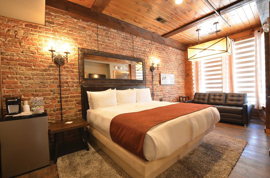 The Everett Hotel dates to 1908 and overlooks the Tuckasegee River in Bryson City, North Carolina.