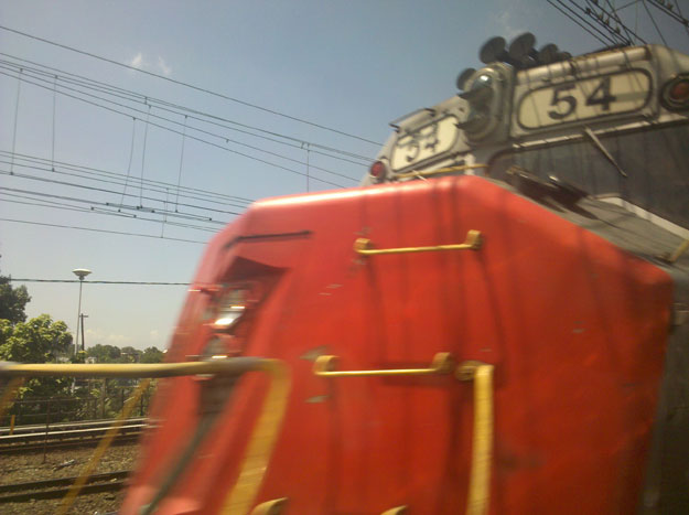 A view of passing Amtrak engine, somewhere around Delaware.