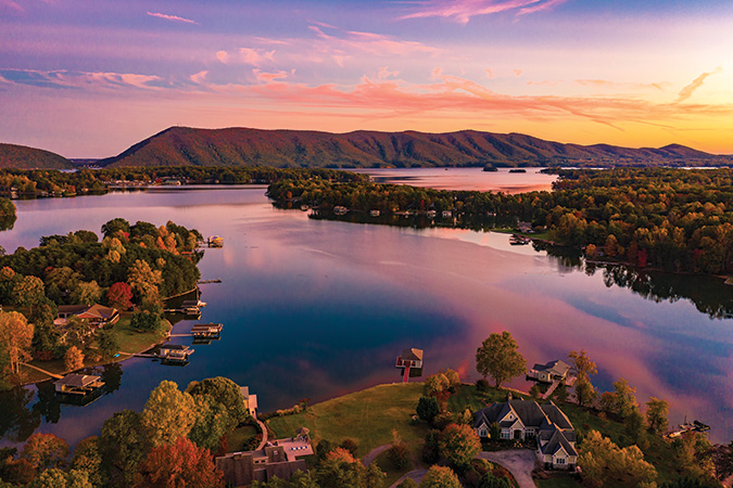 Flying high above a gorgeous sunset at Smith Mountain Lake.