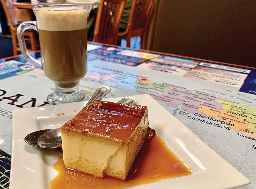 Diners at Dan’s Grill can learn some Cuban geography while enjoying café con leche and flan.