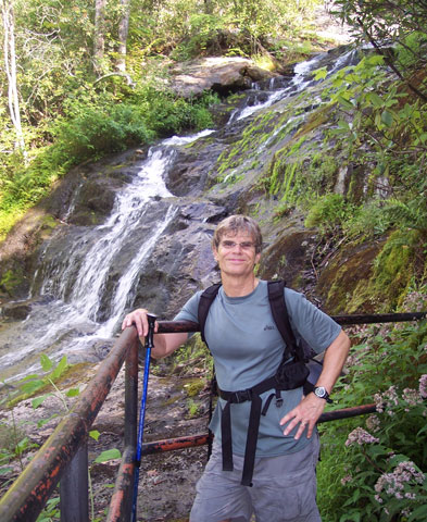 Kurt Rheinheimer shows off his new watch along the Crabtree Falls hike.