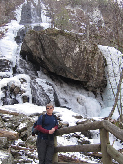 On a warm February day there was still plenty of ice at Apple Orchard Falls.