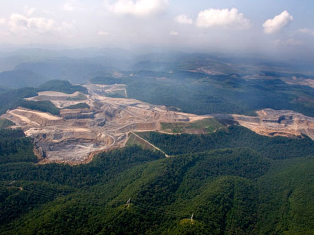 Photo of a mountaintop removal coal mining site at the Mountain near Buffalo, in Logan County, WV.