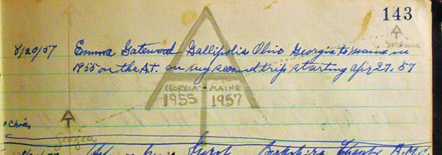 Both trail log notes are from Emma Gatewood’s stops at shelters along the pathway.