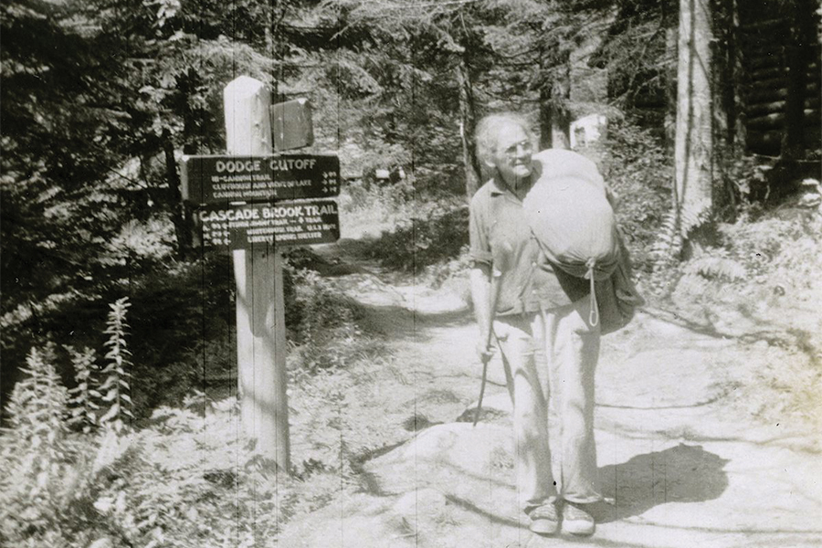 Photo is from Emma Gatewood’s second AT hike, in 1957. She is at Lonesome Lake, New Hampshire.