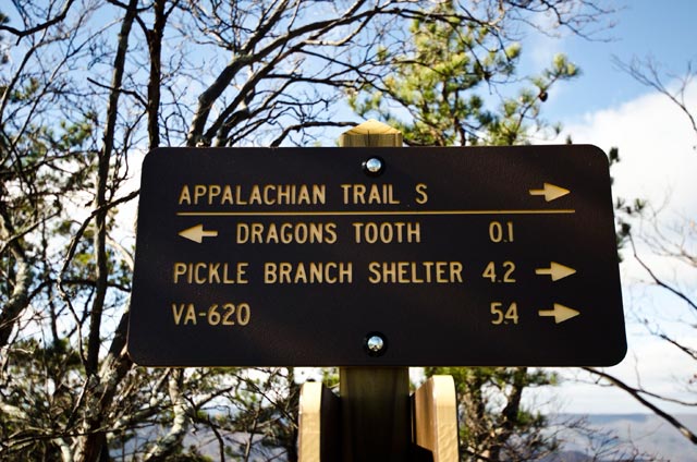 The AT reaches the crest of the mountain at Dragon's Tooth