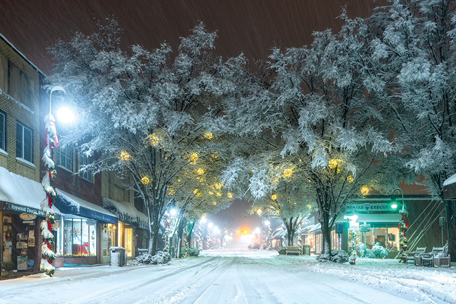 Ribbons and bows, lights and luminaries are all part of the Waynesville, North Carolina, holiday celebrations.