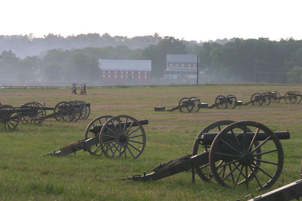 Cannons are silent before the beginning of a re-enactment at Gettysburg National Military Park.