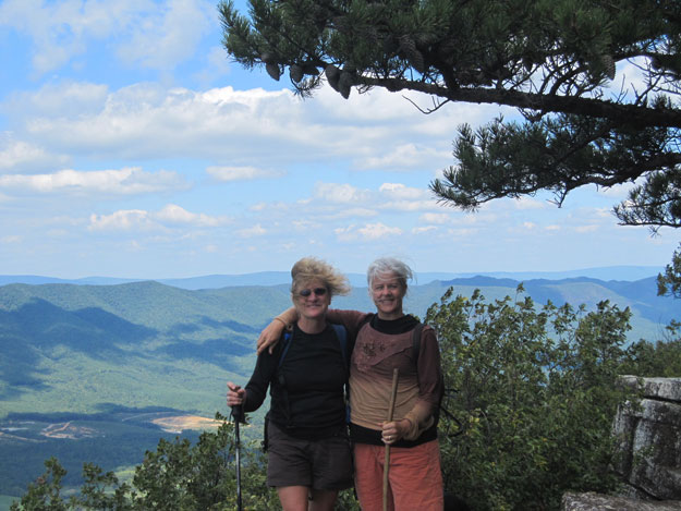 Gail and Beth on a beautiful breezy day on Tinker Cliffs.