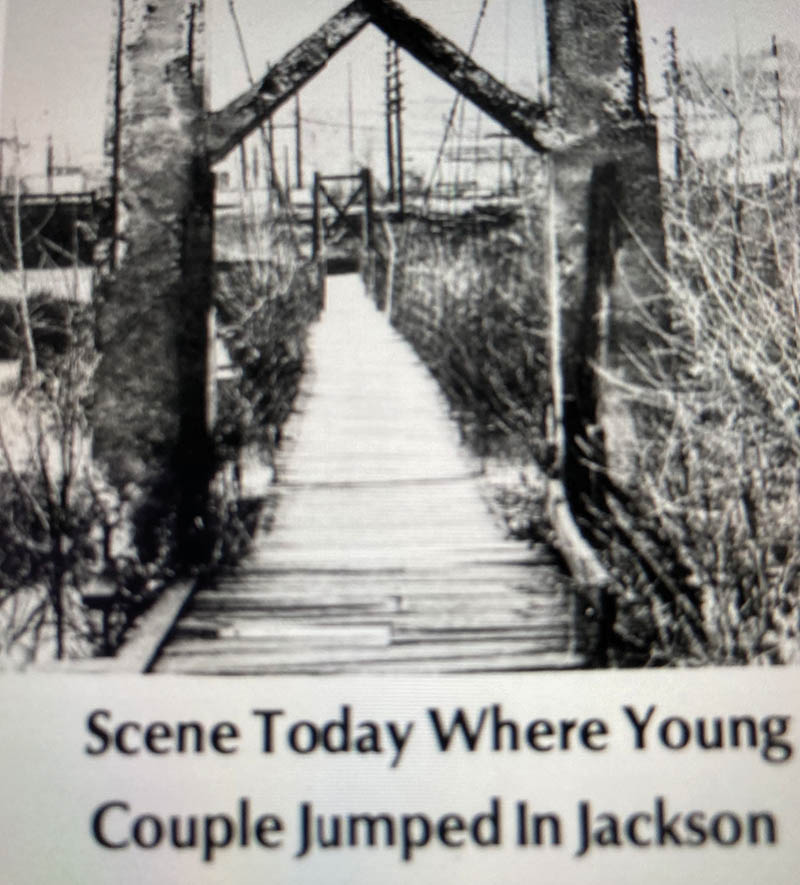 1907 photograph of the bridge from which Gay and Pendleton jumped (The Covington PIONEER, March 11, 1982, page 5)