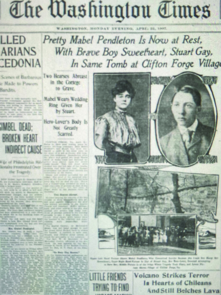 The Washington Times was one of many newspapers on the East Coast to cover the tragic loss of the young couple. (April 22, 1907, page 1)
