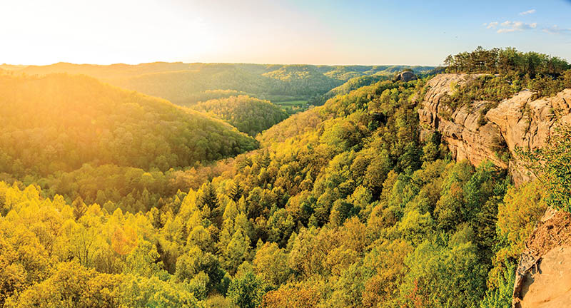 Panoramic view from the ridge top at Red River Gorge in Kentucky