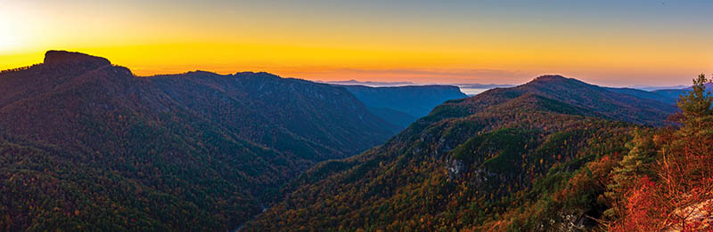 An autumn sunrise from Wiseman’s View in western North Carolina. From the photographer: “This spot offers one of the best views of Linville Gorge—or, as most know it, ‘The Grand Canyon of the South.’”
Photo by Joshua Moore