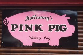 The Pink Pig barbecues fresh hams.