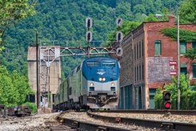The Amtrak Cardinal pulls into tiny, historic Thurmond, West Virginia, from where travelers can arrange an exploration of the New River Gorge.