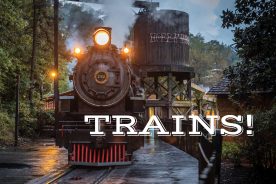 The Dollywood Express steam locomotive #192 sits at the station before departing on a 2.5 mile journey through the popular amusement park in Tennessee.