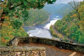 The view is of the New River from the state park; the bridge is a railroad bridge along the CSX line through the gorge.