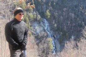 Bent Mountain Falls looks bigger when flanked by ice; Kurt's hair looks slightly less gray when mostly covered with a headband.