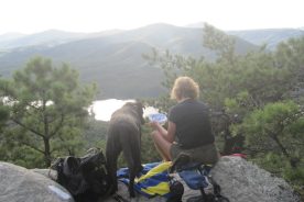 Cookie and Gail at AT overlook of Carvins Cove, 9/22/13.