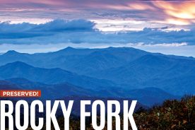 The peaks and ridges of Rocky Fork and Rich Mountain are viewed here from Unicoi County’s Unaka Mountain Overlook.