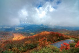 View of the Blue Ridge Mountains during fall season from Brasstown Bald, the highest elevation in the state of Georgia.