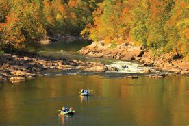 Rafters float the New River Gorge near Fayetteville.