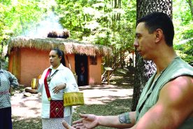 Jeremy Arch talks about the Oconaluftee Indian Village. The village stands adjacent to a playhouse hosting summer productions of the outdoor drama “Unto These Hills."