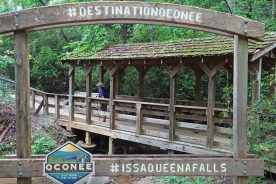 The bridge over Canes Creek leads to the Issaqueena Falls Overlook.