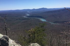 The view from Fullers Rocks onto the James River and, beyond on the horizon, Apple Orchard Mountain.