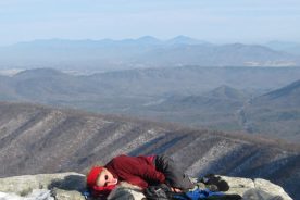 Tinker Mountain, a little nub of Brushy Mountain just above the skinny end of Carvins Cove, Tinker Mountain again after its turn westward, Read Mountain and – against the skyline –the Peaks of Otter.