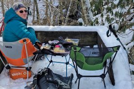 Gail at Apple Orchard Falls overlook for lunch, February 14, 2022.