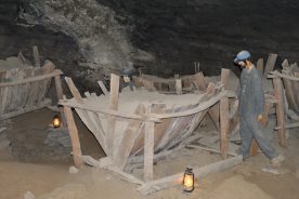 Wooden vats used to collect saltpeter during the Civil War remain at the Organ Cave.