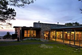 Skyland Resort dining room building at sunset.