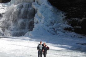 Gail and Kurt on the frozen pool below the Cascades falls, 1/30/11.