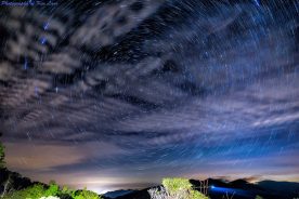 I went up to the Pounding Mill Overlook on the Blue Ridge Parkway early morning of May 24, 2014 in the hopes to catch a meteor. Out of 23 exposures I finally did manage to capture one. It's located in the lower right hand area of this image. — at Pounding Mill Overlook.