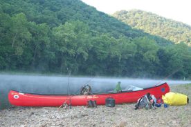 The canoe is newly packed and ready for an excursion on the Potomac.