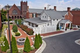 The Hardesty-Higgins House, restored and in downtown Harrisonburg, houses the visitor's center and a tea room. Visible behind it is Asbury United Methodist Church. Arboretum photo courtesy James Madison University; Harrisonburg photos courtesy Harrisonburg CVB.