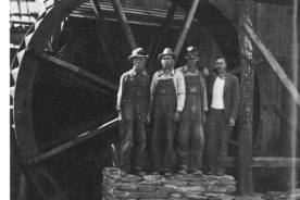 While World War II raged, they restored the mill. From left: A.N. Hylton, C.A. Goad, Scott, Ken McCarter.