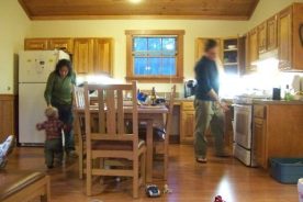 My sister, brother-in-law and nephew in the cabin kitchen at Claytor Lake State Park.