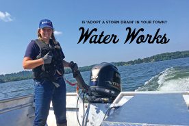 Kathleen Gibi gives a test run to Keep Tennessee River Beautiful’s new motor, donated by Yamaha Rightwaters and Anderson Marine last summer.