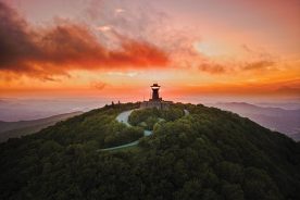 Brasstown Bald, at 4,784 feet, is the highest mountain in Georgia and the defining feature of the Russell-Brasstown Scenic Byway.