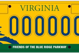 The proposed Virginia license plate to support the Blue Ridge Parkway will carry the same design as the successful, six-year-old North Carolina parkway tag.