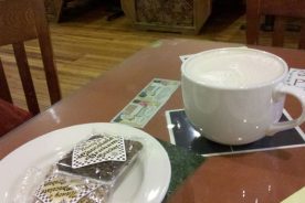 Two vices: cafe au lait and chocolate at Cups Coffee and Tea, in Roanoke.