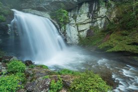 Looking Glass Falls is right beside U.S. 276, about 5 miles north of Brevard in Pisgah National Forest.